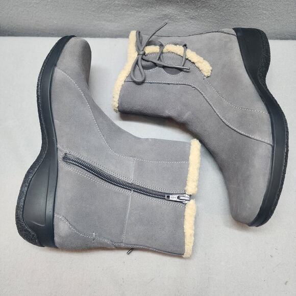 Clarks Bendables Womens Boots Gray Suede Zip Winter Faux Fur Top Ankle US 7M - Picture 4 of 8